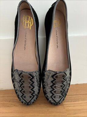 House of Harlow 1960 Black and Silver Embellished Suede Flats